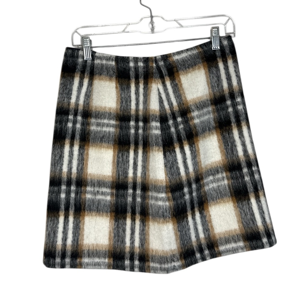 LOFT Women's Faux Fur Plaid Print Mini Skirt Size 2